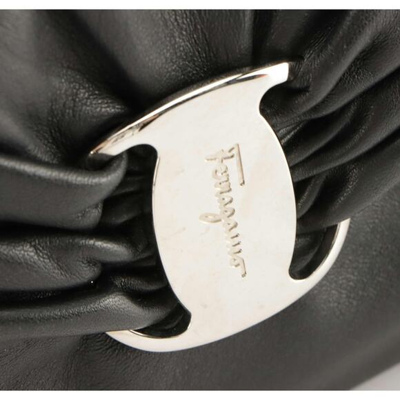 Salvatore Ferragamo Black Lambskin 2-Way Bag Gancini Logo Satchel - Picture 4 of 10